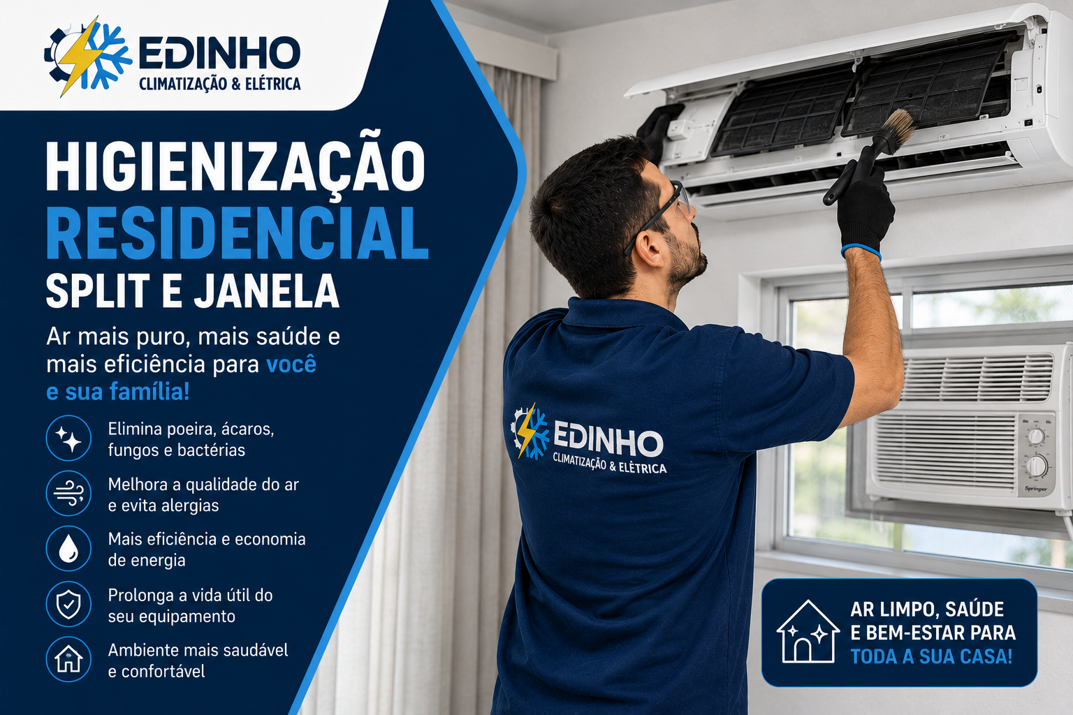 Higienização residencial de ar-condicionado split e de janela