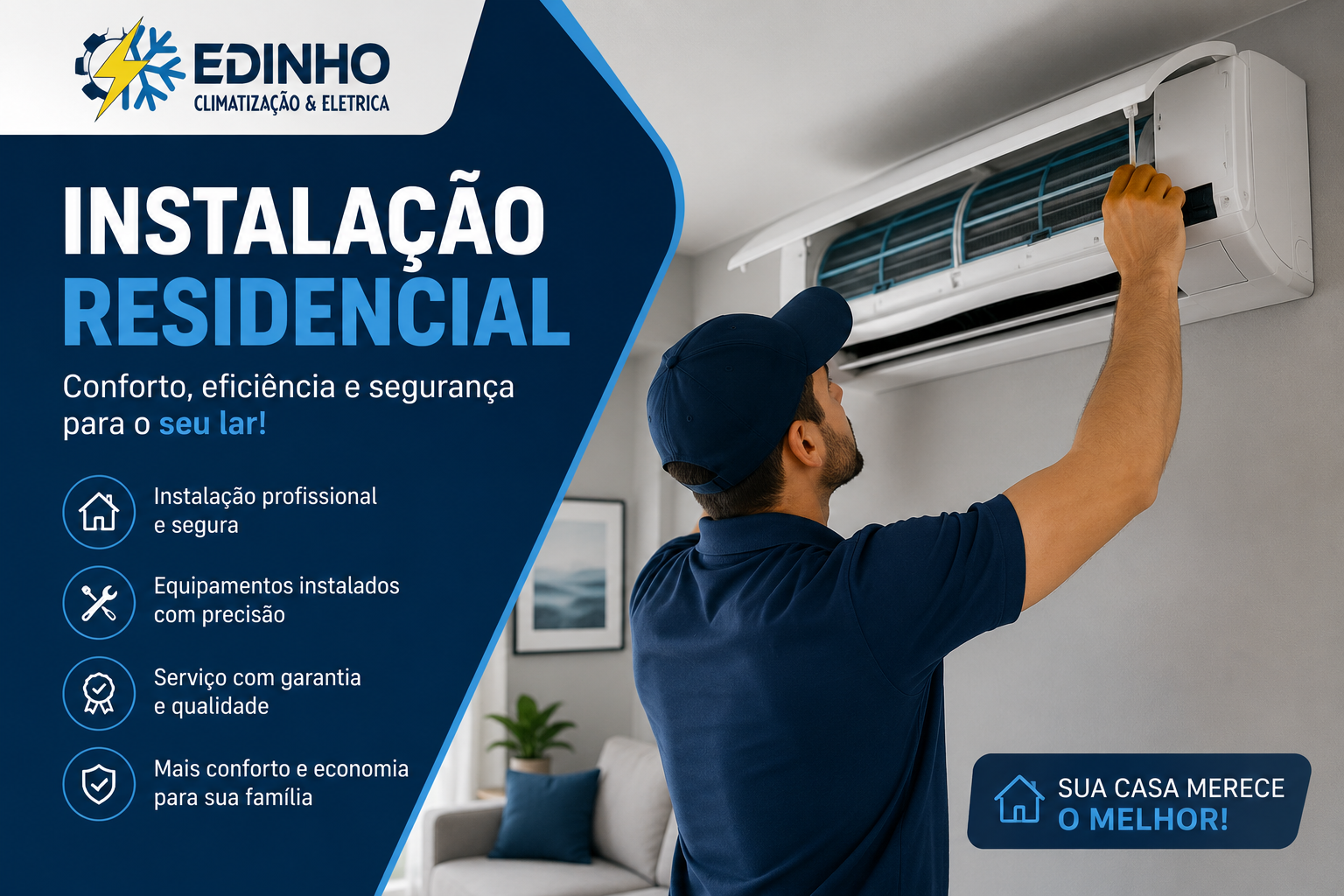 Instalação residencial de ar-condicionado split