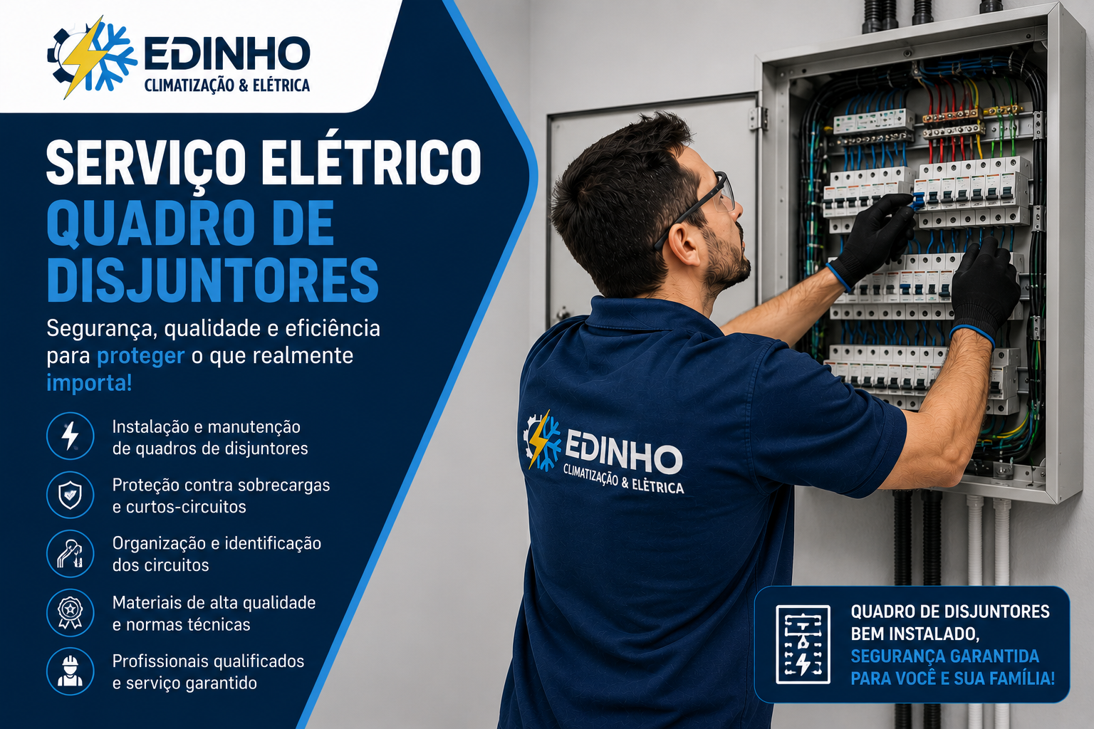 Serviço elétrico em quadro de disjuntores